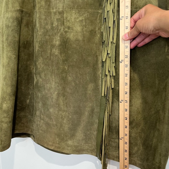 Linea Vintage Olive‎ Green Suede Skirt with Fringe Sz. 1X - Picture 8 of 8
